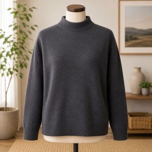 NWOT Topshop Sweater S Black Oversized Mock Neck Ribbed Knit Drop Shoulder
